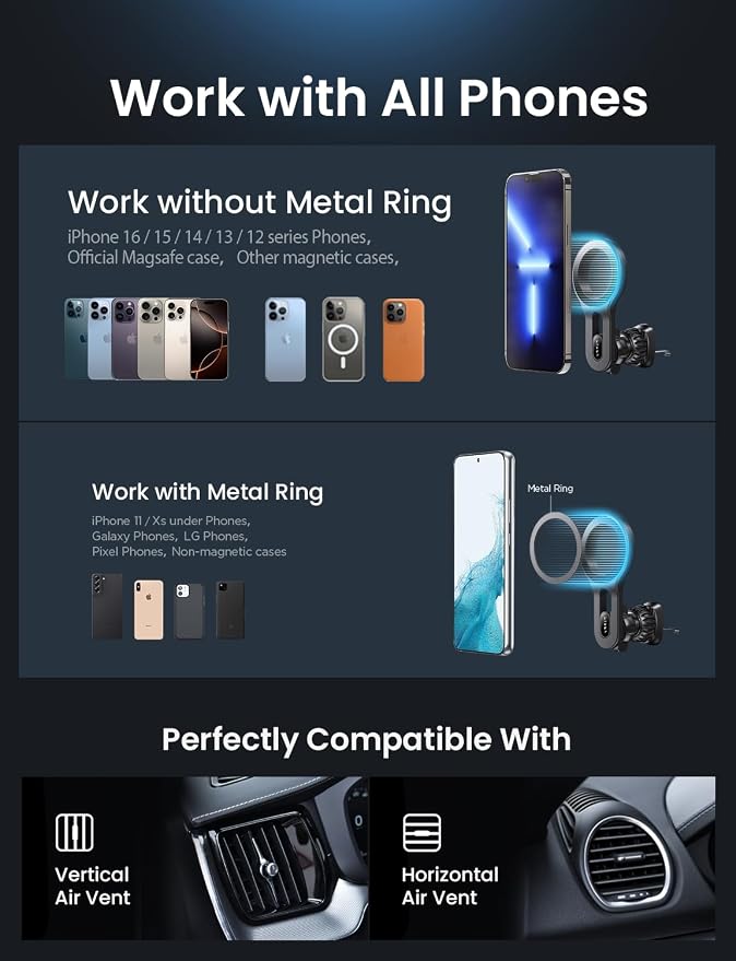 LISEN for MagSafe Car Mount, Magnetic Phone Holder for Car Vent Phone Mount | Blue Super Magnetic Phone Mount, Air Vent Hands Free Phone Mount, Gifts for Men Women Car Phone Holder Magnetic for iPhone 17