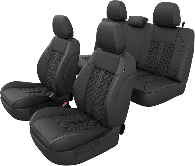 Custom Seat Covers for Tacoma 2016-2023 3rd Gen Double Cab SR5/TRD Off-Road/SR/TRD Sport/TRD PRO Full Set with Console Covers, Waterproof Leather Back and Front Seat Protectors Black