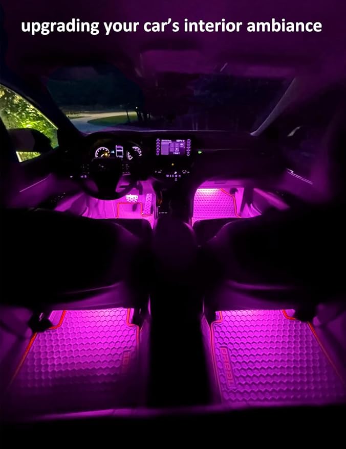 YUGUANG 4Pcs Car Interior Lights, USB LED Lights for Car with App Control Multicolor Music Sync DIY Light Mode, RGB Car Inside Ambient Lighting Kit