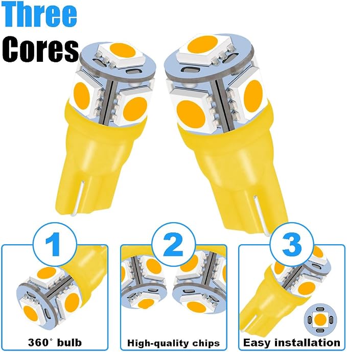 smilfuy 2PCS T10 194 LED Bulbs Tag Lights for License Plate, 6000K Yellow | Wedge 168 T10 2825 5SMD 5050 Chips LED Bulb, 12V Bulb Replacement for Car Interior Dome Map Door Courtesy License Plate Light