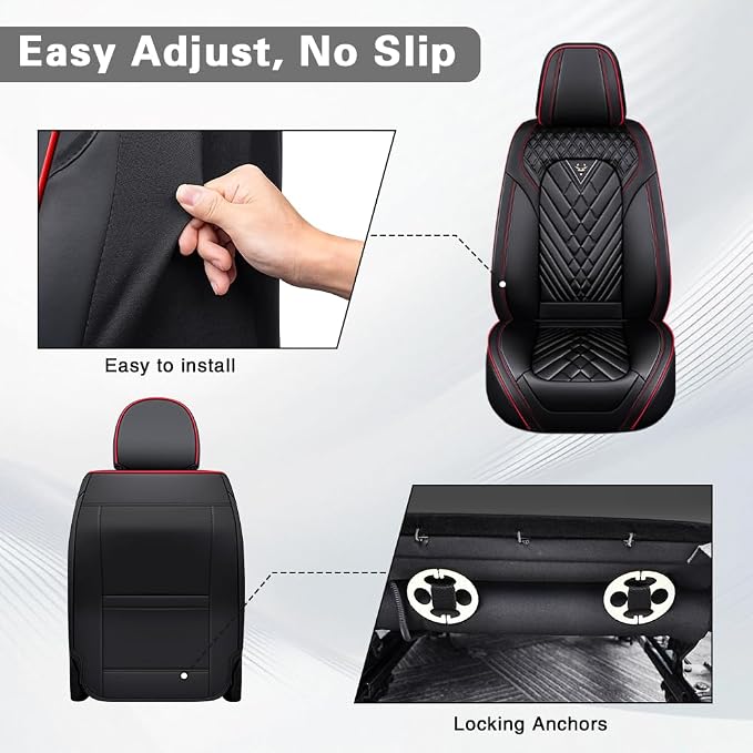 Fit for Toyota Tundra Seat Covers 2001-2026,Premium Leather, 360° Full Protection, Thick Padding & Memory Foam, Waterproof & Stain-Resistant Car Seat Cover Front Set (2 Seat,Black&Red)