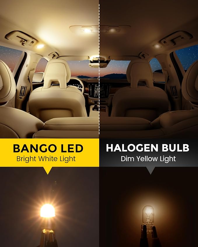 BANGO 194 LED Bulb, Super Bright 168 T10 2825 W5W LED Replacement Bulbs for Car Interior Dome Map Door Courtesy Trunk Side Marker License Plate Lights, Warm White (Pack of 10)