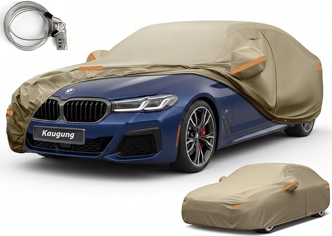 Kaugung Custom Fit Car Cover for BMW 5 Series 528i 530 530i 535i 540i M5 (1988-2026), Heavy Duty All Weather Waterproof Outdoor Cover with Driver Door Zipper, Mirror Pockets & Air Vents
