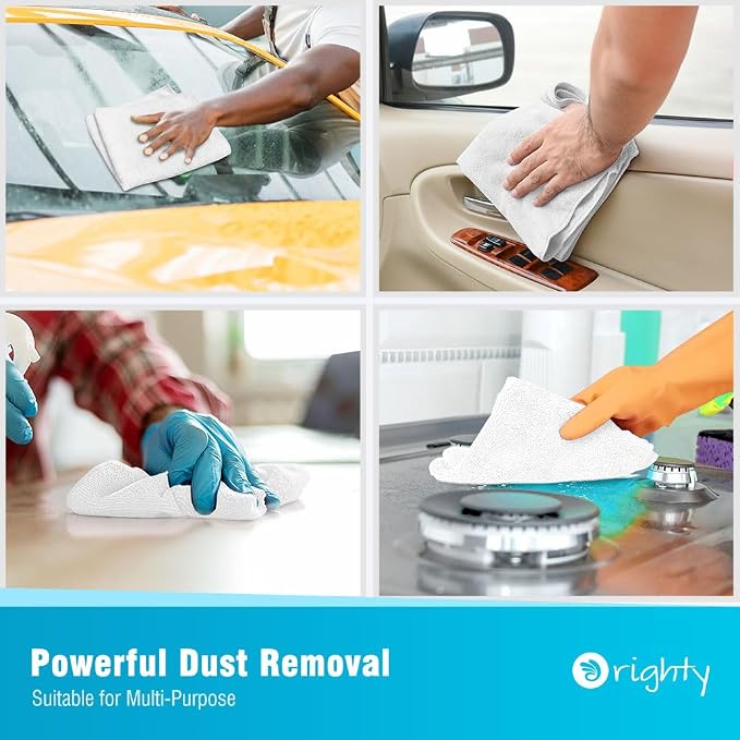 Orighty Microfiber Cleaning Cloth, Cleaning Rags, 24 Pack, 12x11 in, White | Microfiber Towels for Cars, Soft Highly Absorbent Rag, Lint Free Cloths for Car Care, House, Kitchen