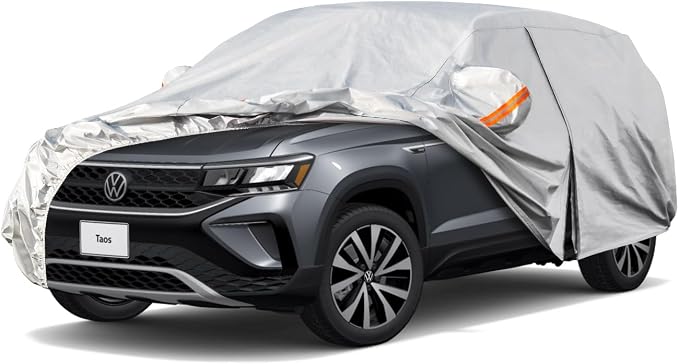 Kayme 6 Layers SUV Car Cover Custom Fit for VW Volkswagen Taos(2021-2025) Waterproof All Weather for Automobiles, Outdoor Full Cover Rain Sun UV Protection.Silver