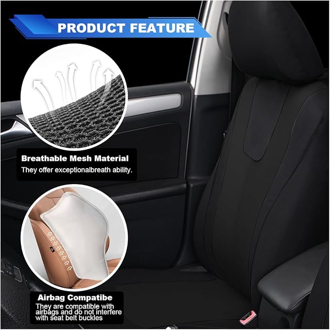 ZIMISI 4PCS Car Front Seat Covers, Comfort Breathable Vehicle Seat Protector Cover, Universal Automotive Interior Accessories for Car, SUV, Truck (Black)