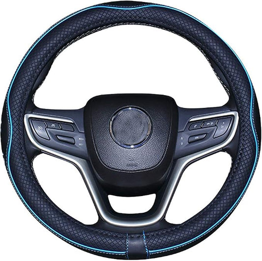 Mayco Bell Large Size Steering Wheel Cover Anti-Slip,Safety,Soft,Breathable,Durable,Full Surround,Comfortable Grip Microfiber Leather (15.5-16 inch, Black Blue)