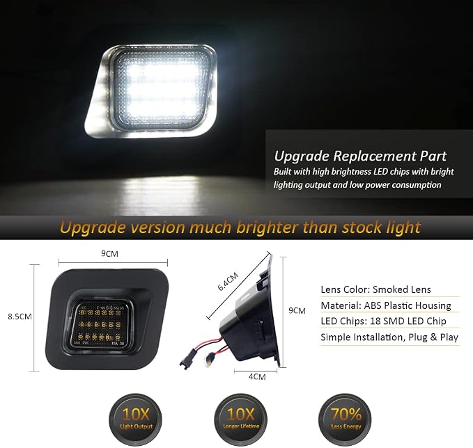 D-Lumina LED License Plate Lights with Clip Retainer Compatible with 2003-2018 Dodge Ram 1500 2500 3500 Pickup Truck, Smoked Lens Tag Light Powered by 18-SMD 6000K White with Load Resistors, Pack of 2