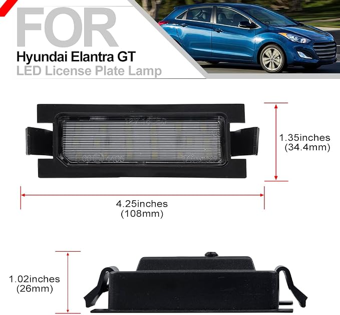 nsautolighting 2pcs LED License Plate Light for Hyundai Elan'tra GT Hatchback Accent l30 (GD) Error Free Led Rear Number Plate Tag Lights OEM Xenon White LED License Plate Light Assembly