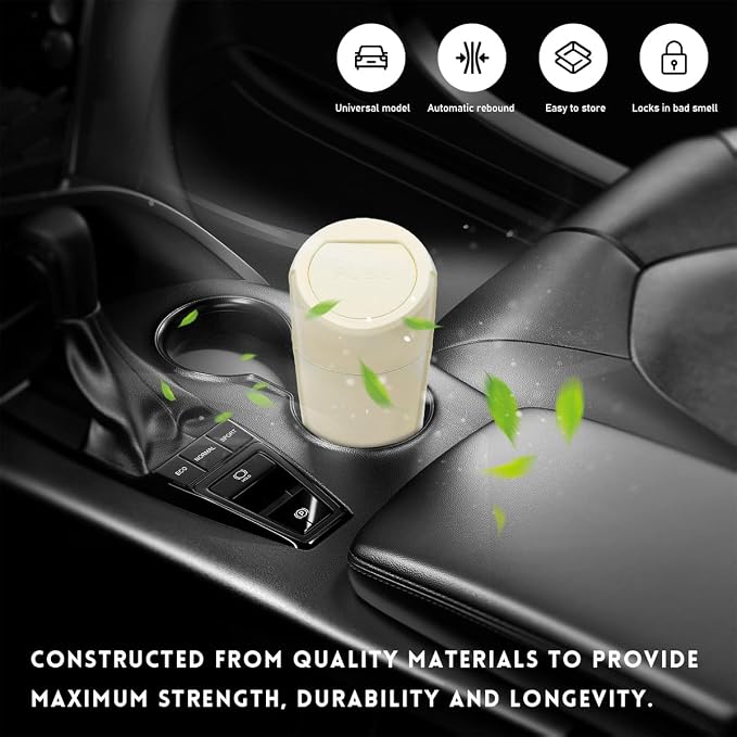 Wevdn Car Trash Can Bin with Lid, Mini Leakproof Vehicle Side Door Cup Holder Trash Can with Lid, Multipurpose Organizer Portable Garbage Bin for Cup Holder Car Home Office (Beige)