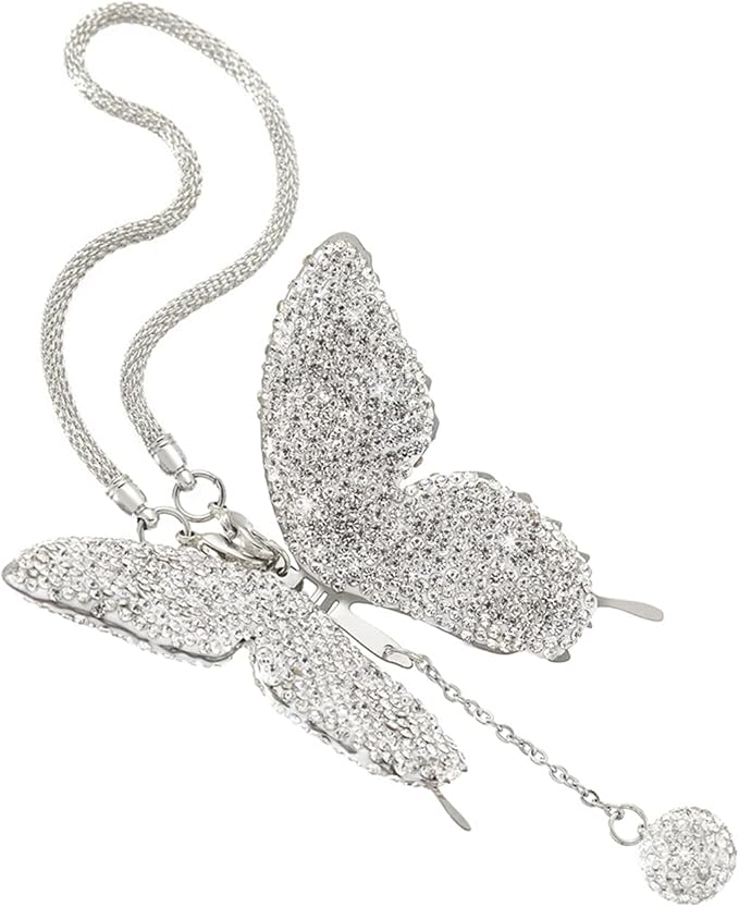 Rhinestones Butterfly Diamond Car Accessories - Crystal Rear View Mirror Charms for Women, Valentine's Day Gifts - Silver