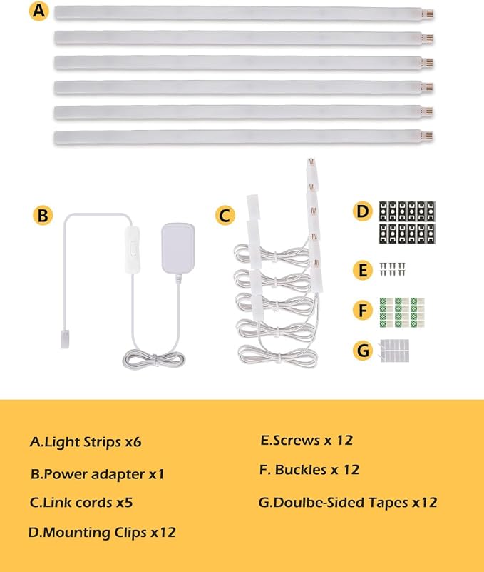 Cefrank 6-Pack 12 Inch Seamlessly Linkable LED Under Cabinet Lighting Strip Light Bars for Cabinet, Kitchen, Shelf, Workbench, Cupboard, 1200 Lumen Cold White 6000K