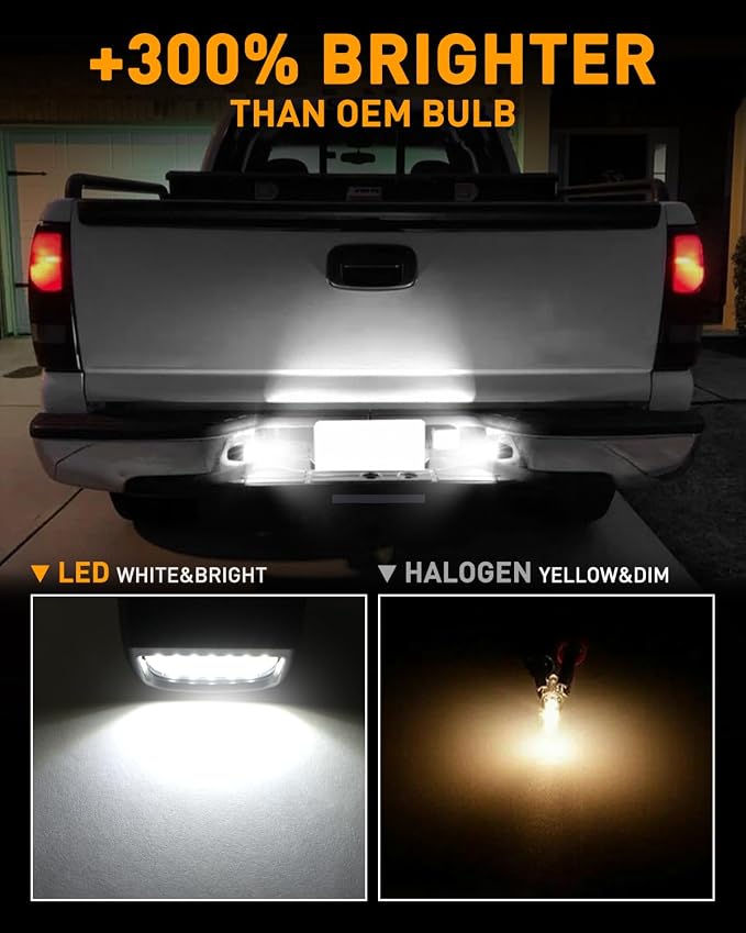 LESAUCE Full LED License Plate Light for Cadillac Escalade Tag Light for Chevy Silverado 1500 2500 3500 Suburban Tahoe GMC Sierra 1500 2500 3500 Yukon XL, 6000K White, Tag Lamp Assembly Replacemen