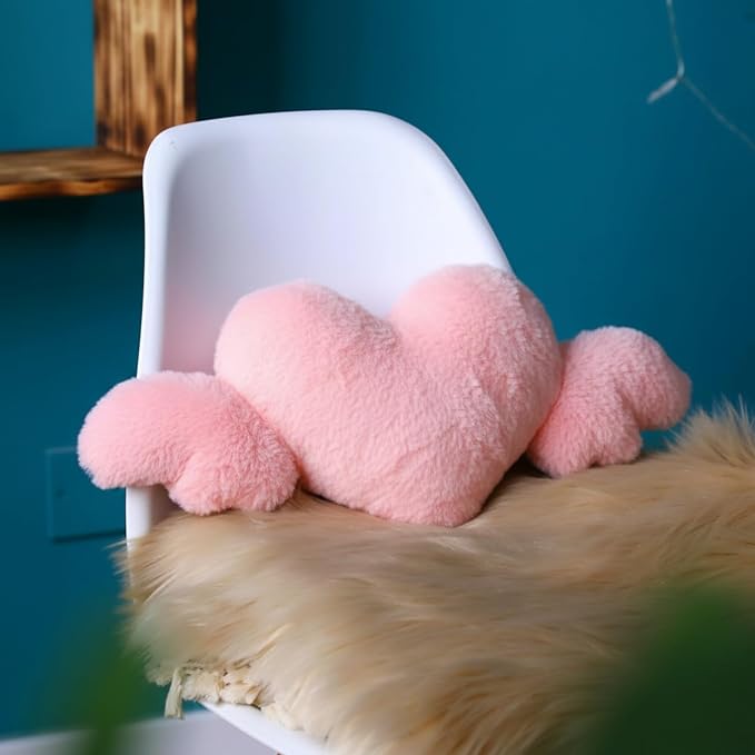 Macarrie 2 Pcs Plush Heart Shaped Pillow with Angel Wings Car Headrest Soft Comfortable Seat Pillow for Driving Travelling Room Office Car Decor, 19.7 x 8.3 Inch(Pink)