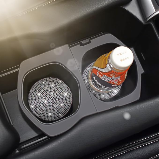 Osilly Bling Car Cup Holder Coaster, 2 Pack Crystal Rhinestone Anti-Slip Insert Coasters, Universal 2.75 Inch Fashion Automotive Cup Mat, Car Interior Accessories Decor Gifts for Women (Multicolor)