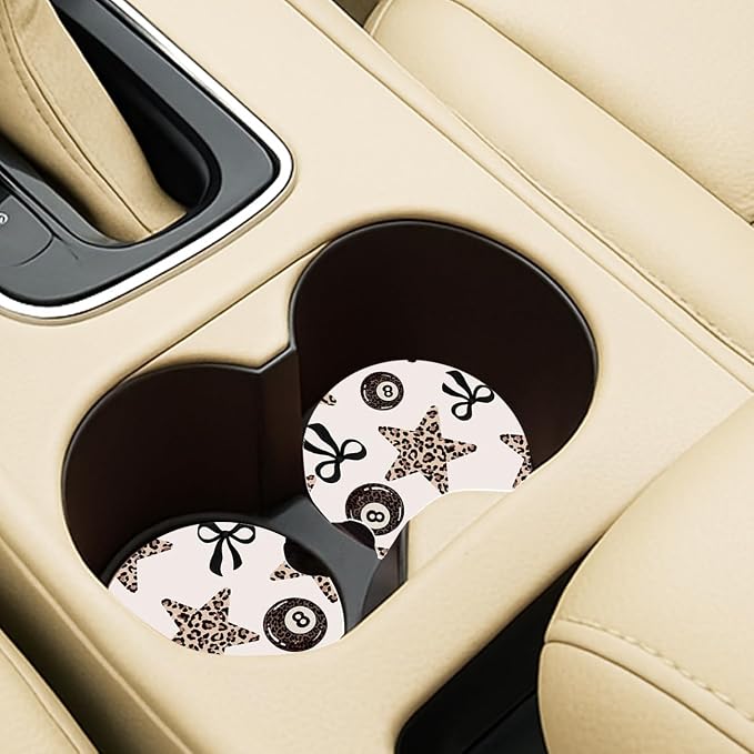 Ceramic Car Coasters – Absorbent Car Cup Holder Coaster Set for Women, Cute Aesthetic Car Accessories for Girls, 2 Pack (White Alyssum)