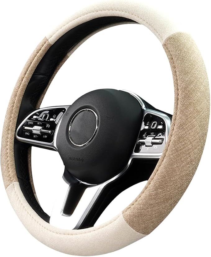Car Steering Wheel Cover, Breathable Comfort Grip Vehicle Steering Wheel Wrap with Inner Ring, Automotive Interior Protective Accessories, Universal Fit (Beige)