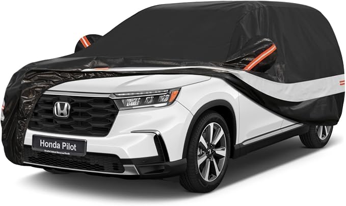 10 Layers SUV Car Cover Custom Fit for Honda Pilot (2008-2026) Waterproof All Weather for Automobiles, Outdoor Full Cover Sun UV Rain Protection with Cotton.Black