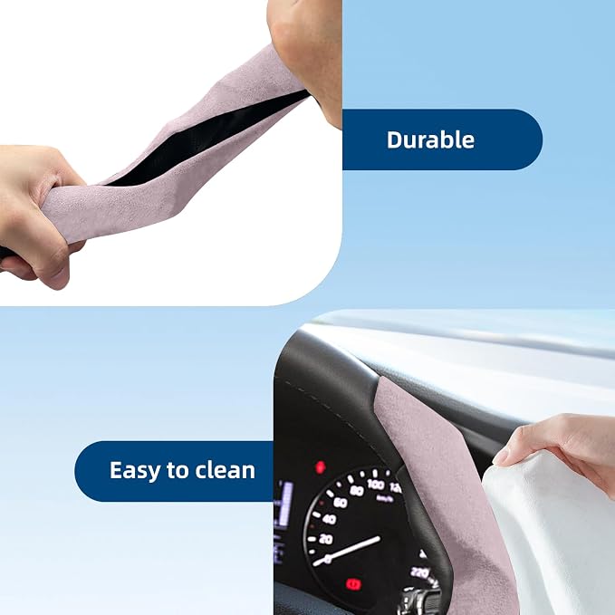 Suede Steering Wheel Cover 2PCS Segmented Clip-on Protector (Suede Pink) | Universal Fit, Anti-Slip Lining, Sporty Style, Car Interior Accessory for Men and Women