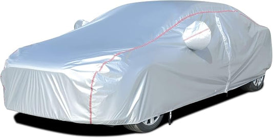 Tecoom Hard Shell Oxford Material Door Shape Zipper Design Waterproof UV-Proof Windproof Car Cover for All Weather Indoor Outdoor Fit 160-172 Inches Hatchback