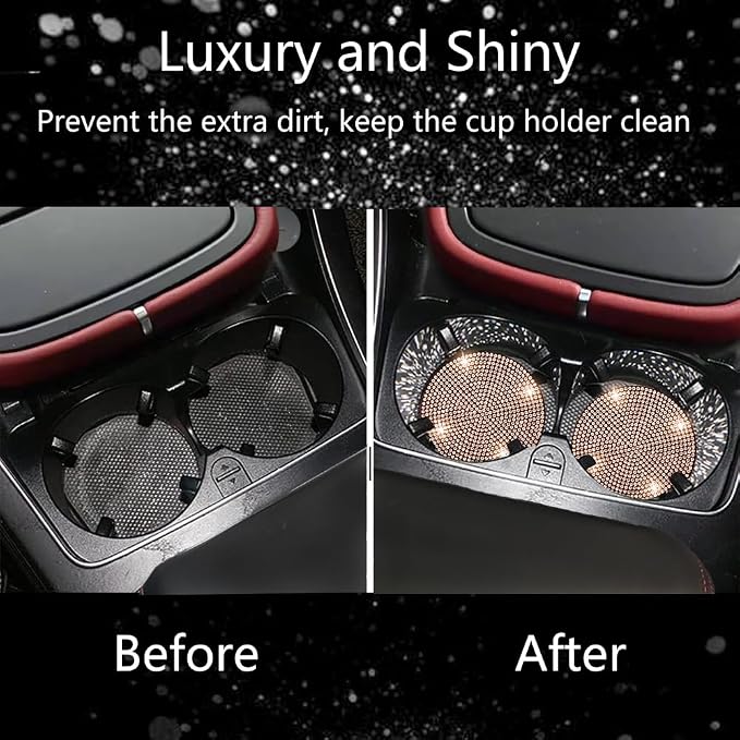 NBTEPEM 4pcs Bling Car Cup Holder Coaster, 2.75 inch Anti-Slip Shockproof Universal Fashion Car Coasters Insert Bling Crystal Rhinestone Automotive Interior Accessories for Women (Champagne)