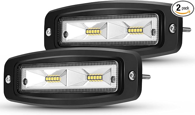 BUNKER INDUST 7" Inch Flood LED Light Pods,Pair Flush Mount LED Work Light 4800LM Light Bar Backup Driving Lights Waterproof for Truck Tractor Off Road 4x4 Jeep Pickup SUV ATV UTV Golf Cart