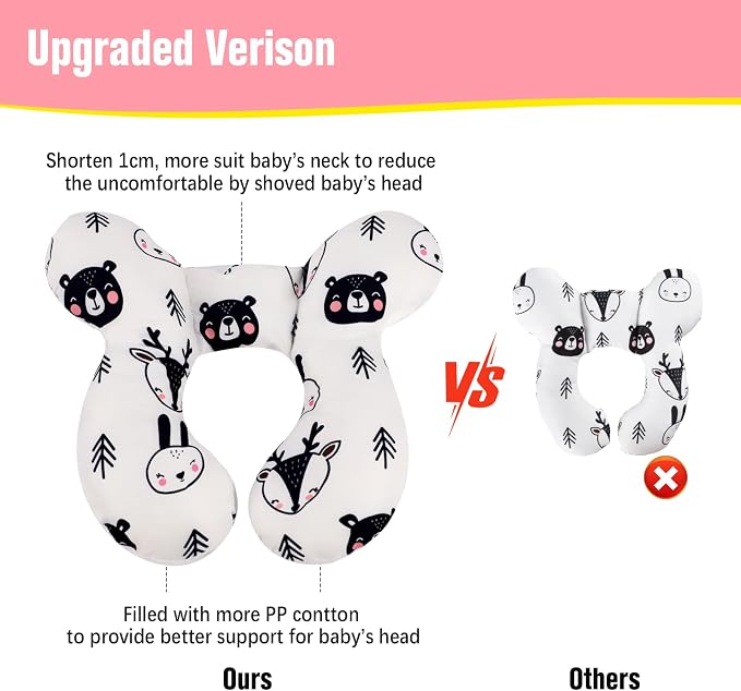 KAKIBLIN Baby Neck Pillow, Upgraded Baby Support Pillow,Babies Head Pillow,Neck Support Pillow for for Car Seat, Stroller, Pushchair,Travel (Bear)