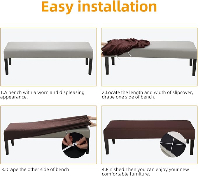 Fuloon Waterproof Dining Bench Cover, Removable Bench Slipcover Washable Bench Seat Protector Cover for Living Room, Bedroom, Kitchen (Chocolate)