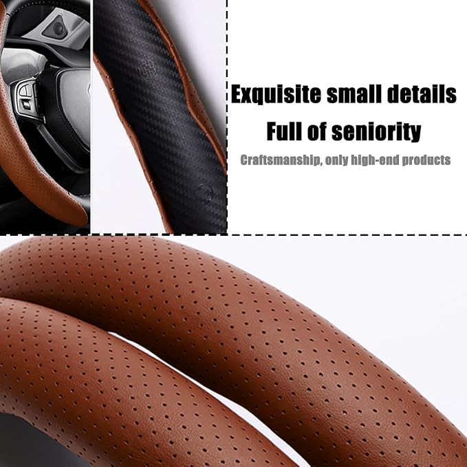 LoyaForba Car Steering Wheel Cover, Universal 15 Inch Leather Segmented Auto Steering Wheel Protector, Anti-Slip and Soft Breathable, Car Interior Accessories for Most Vehicle, SUV, Truck (Brown)