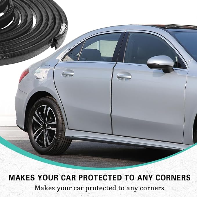 16.4ft (5m) Car Door Edge Guards, Car Door Protector, No-Glue Required Rubber Seal U Shape Automotive Door Entry Guard, Auto Door Edge Molding Protection for Most Vehicles (Black, 16.4Ft)