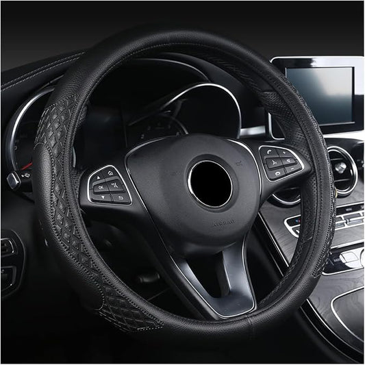 AUCELI Car Steering Wheel Cover, 14 1/2-15 inch Non-Slip Soft Breathable Leather Automotive Steering Wheel Protecteor, Vehicle Accessories for Men Women, Universal for SUV, Truck, RV（Black）