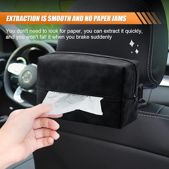 BDZMC Car Tissue Holder, Rectangular Tissues Box Cover, Back Seat Tissue Dispenser for Tissues, Car Napkin Holder with Elastic Band, Fits for Storage & Organizer (Black)