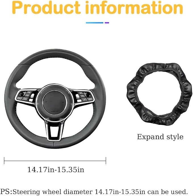 Osilly Car Steering Wheel Cover, 15 inch Carbon Fiber Microfiber PU Leather Elastic Steering Wheel Protector for Men Women, Anti-Slip Breathable Car Interior Accessories for Most Cars (Black/White)