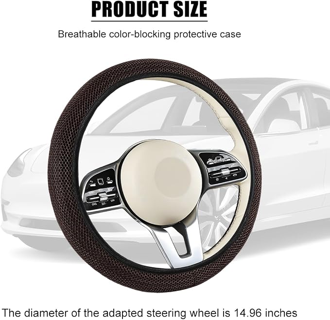 Elastic Stretch Car Steering Wheel Cover, Soft Breathable Ice Silk Steering Wheel Protector, Anti-Slip Automotive Interior Accessories, Universal for Sedan, Truck, Van (Coffee)