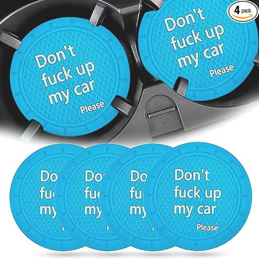 Cup Holder Coaster, Non-Slip Embedded Decorative Funny Car Accessory - Don't Fuck up My Car Please, Suitable for Most Interior Accessories for Women Men (Light Blue)