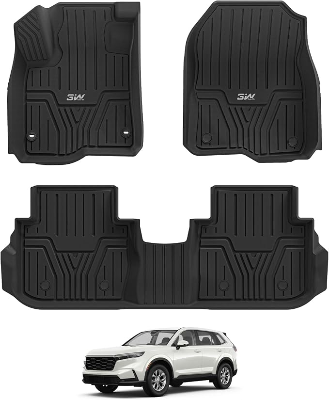3W Floor Mats Fit for 2026 2025 2024 2023 Honda CR-V(Include Hybrid & CRV FCEV), Custom Fit Floor Liner for 1st 2nd Row Floor Liner TPE All-Weather Car Liners Black