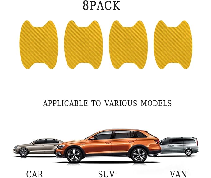 Blilo 8PCS Car Door Handle Sticker, Carbon Fiber, Gold/8PCS, Universal Fit, Door, Metal Finish