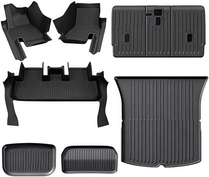 SUPER LINER 9 PCS Floor Mats & Accessories Compatible with Tesla Model Y Juniper 2026 2025, Custom Fit TPE Cargo Liners CabinProtect, All Weather Pet & Child System(Only fit Premium&Performance)