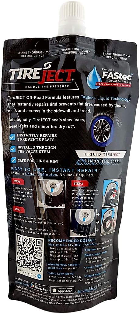 TireJect Off-Road Instant Tire Repair Tire Sealant Kit - Permanent Seal - Tread & Sidewall Punctures - Bead Leaks - Slow Leaks - Dry Rot - Fix and Prevent Flat Tires (20oz)