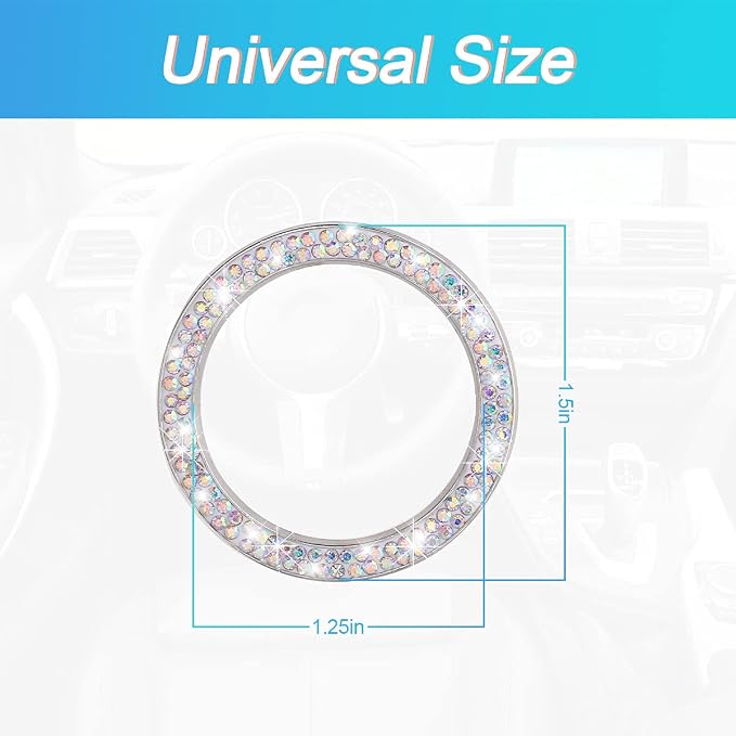 Bling Crystal Rhinestone Engine Start Ring Decals, 2 Pack Push Start Button Cover/Sticker, Key Ignition Knob Bling Ring, Sparkling Car Interior Accessories for Women (AB)