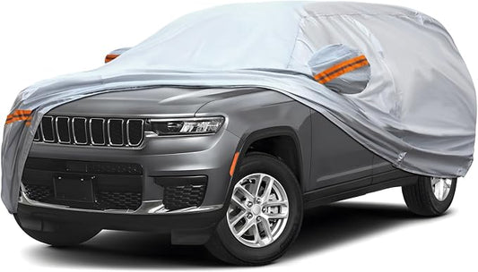 Fit for 198"-208" Length SUVs, 6-Layer Full Car Cover is All-Weather Waterproof, Universal in All Seasons, Snow Prevention, Rainproof, Acid Rainproof, Sunscreen, Orange Reflective Strip