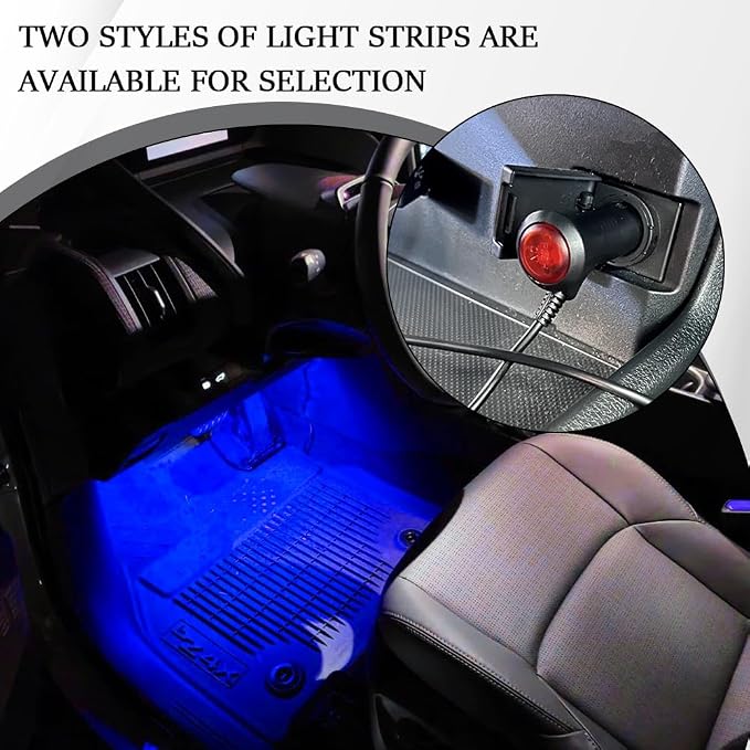 Car LED Strip Light, Car Interior Lights, 12V 24 LED Under Dash Atmosphere Lights with Cigarette Lighter Port, Auto Atmosphere Under Dash Lighting Kit for Vehicles (Blue, Cigarette Lighter)