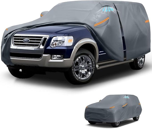 Waterproof Ford Explorer(2006-2026) SUV Car Cover with Breathable Vents, [Upgrade] Premium Covers with Cotton Liner and Zipper Door, Sun Rain Snow Dust Uv Protection.(Gift with Towel)