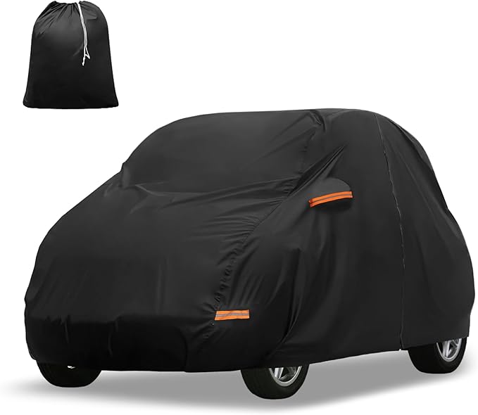 X AUTOHAUX Car Cover for Smart Fortwo 2007-2019 210D-PU Outdoor Full Car Cover All Weather with Door Zipper for Waterproof Windproof Sun Rain Snow Protection