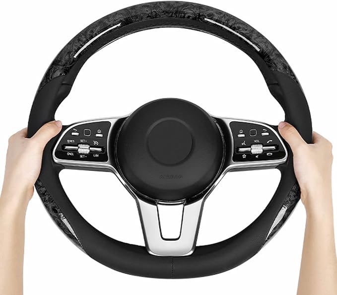 KAFEEK Classic Wood Grain Steering Wheel Cover, Fits 14.5-15" Wheels, Grey | Microfiber Leather, Comfortable Grip with Anti-Slip Inner Lining, Easy to Install for Cars, Trucks, SUVs