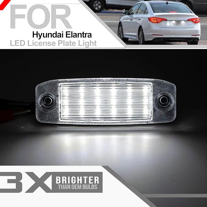 nsautolighting Elan'tra Led License Plate Light for 2007-2023+ Hyundai Kona N Elan'tra Tucson Sonata Kia Sport'age Sorento 6500K Xenon White Error Free Led Rear Tag Number Plate Lamps OEM 92501-J9000