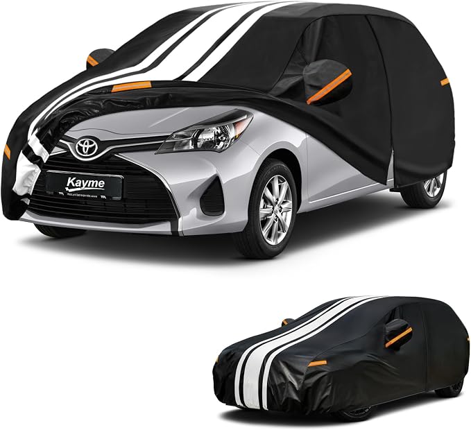 Kayme Heavy Duty Car Cover Custom Fit for Toyota Yaris (2006-2021) Waterproof All Weather for Automobiles, Gift with Tape/Towel, Outdoor Full Exterior Cover Rain Snow Sun UV Protection.