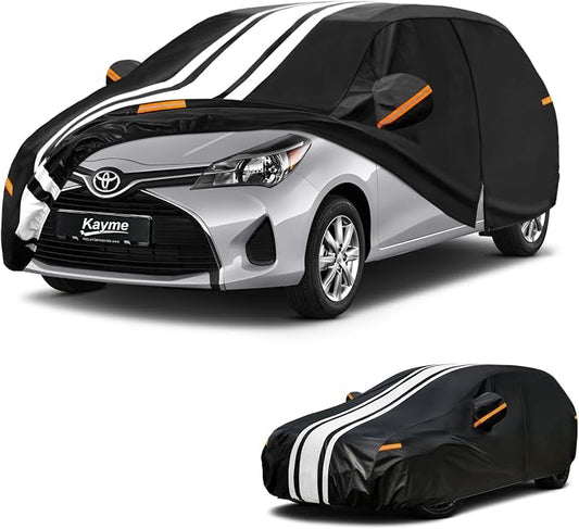 Kayme Heavy Duty Car Cover Custom Fit for Toyota Yaris (2006-2021) Waterproof All Weather for Automobiles, Gift with Tape/Towel, Outdoor Full Exterior Cover Rain Snow Sun UV Protection.