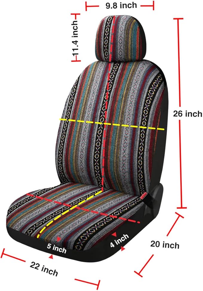 Baja Saddle Blanket Car Seat Covers 9PCS Full Set, Breathable and Washable Striped Woven Automotive Vehicle Seat Cover, Universal Seat Cover for Sedan, SUV, Truck, Airbag Compatible
