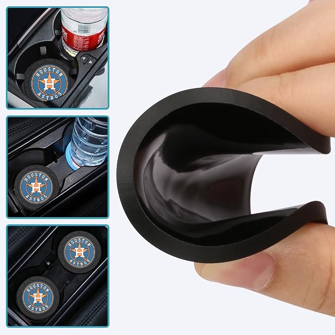 Baseball Fans Car Cup Holder Coasters for Huston Astros Fans, 2 Pack Astros Silicone Non-Slip Cup Mats, 2.75" Car Cup Holder Inserts for Auto Interior